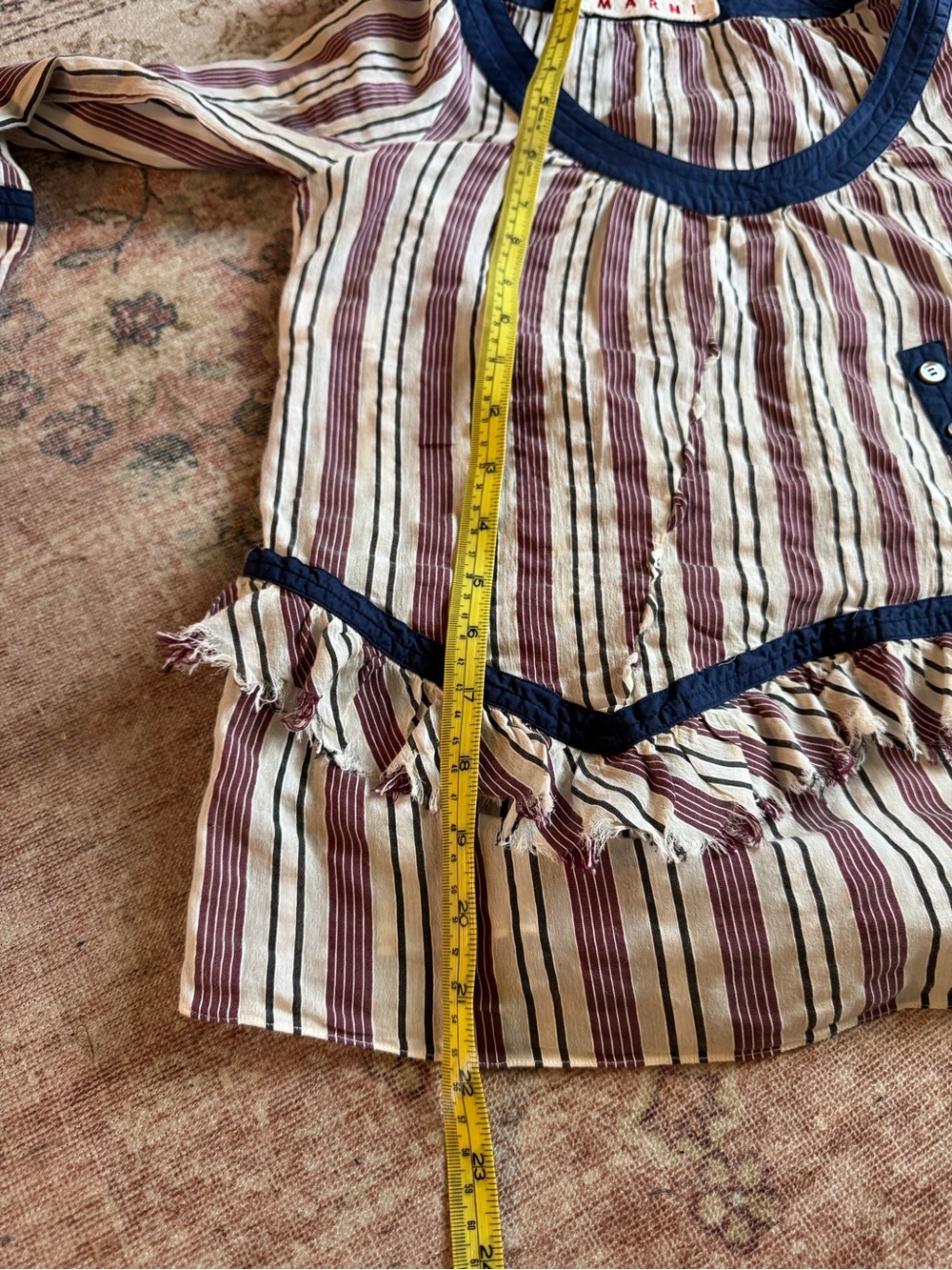 Marni Burgundy, White & Navy Striped Ruffle Top - Picture 7 of 7